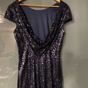 Badgley Mischka long Navy Blue Sequin Gown size 16